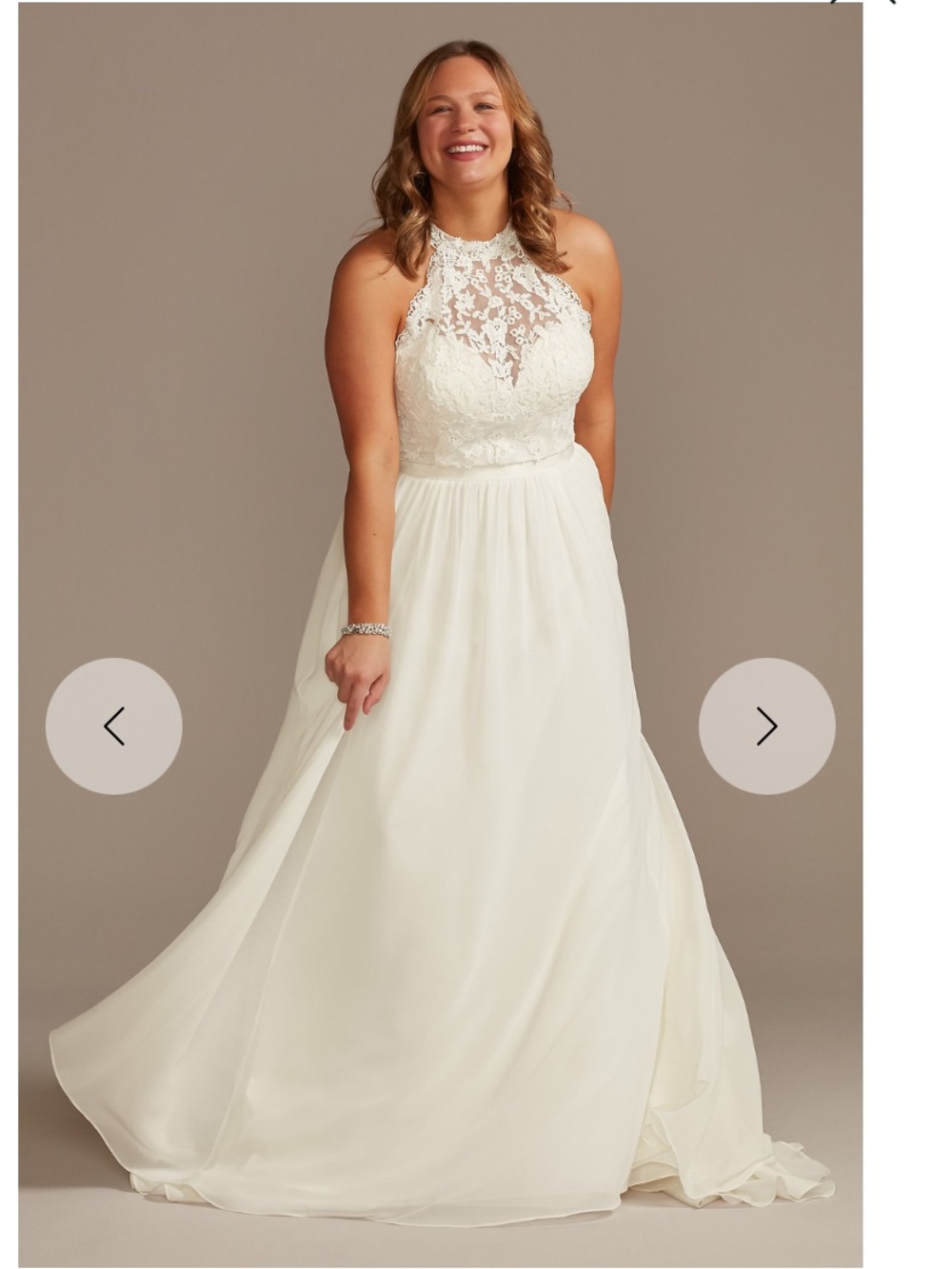David's Bridal Ivory Lace Halter A-Line Wedding Dress